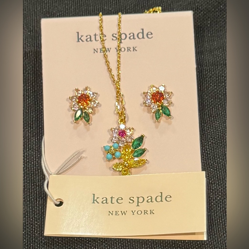Kate Spade Gold Necklace/Earring  Multicolor Floral Set